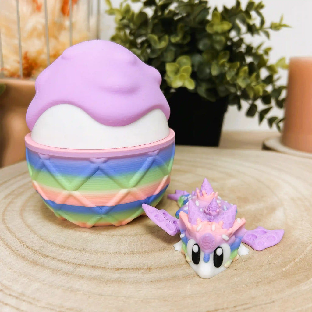 Mini dragon articulé "Sugar Rush" avec son œuf imprimé en 3D | Figurine 3D - POMM Créations