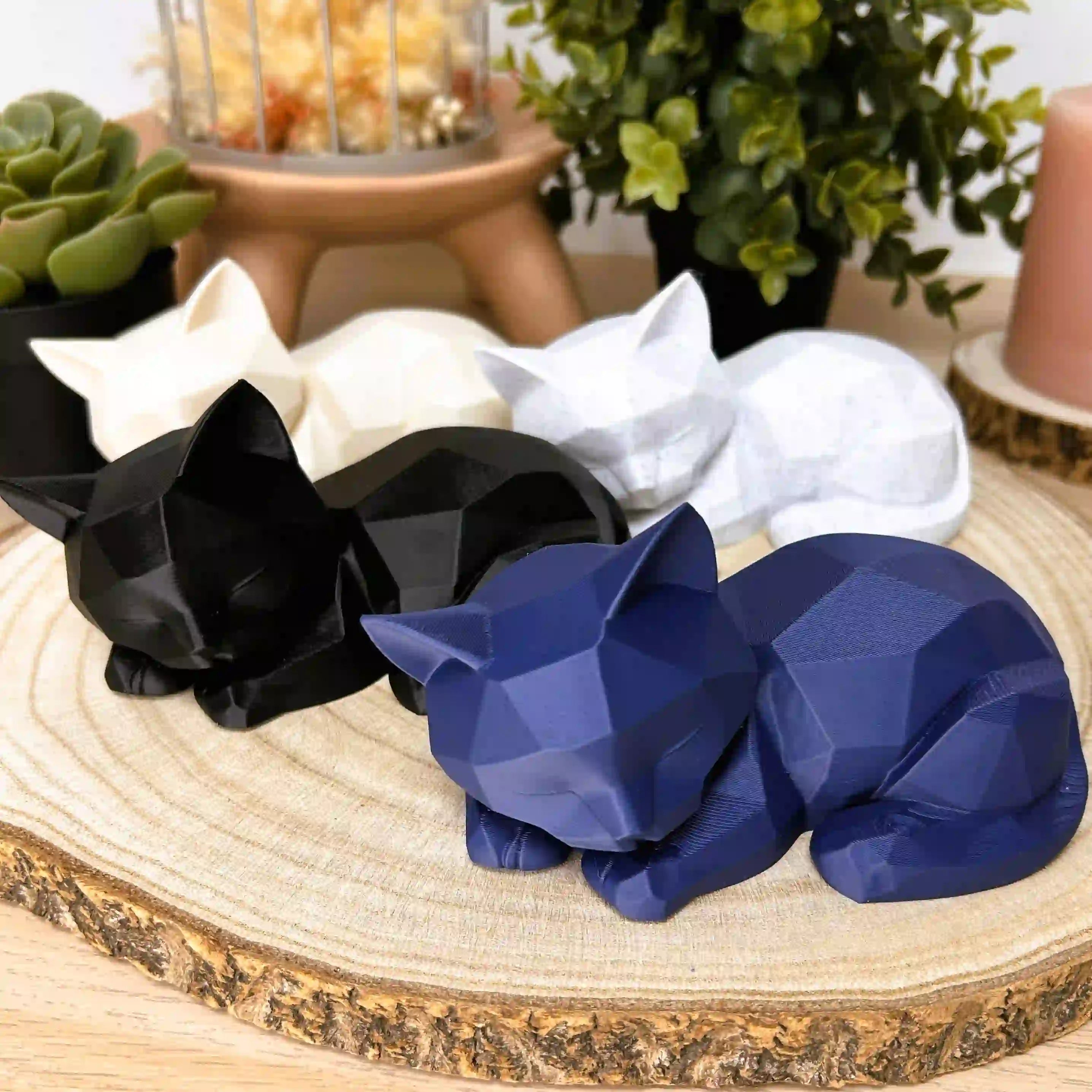 Chat couché et endormi en style origami imprimé en 3D | Décoration 3D - POMM Créations