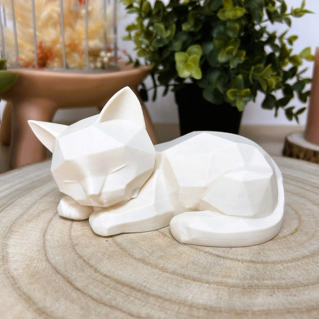 Chat couché et endormi en style origami imprimé en 3D | Décoration 3D - POMM Créations