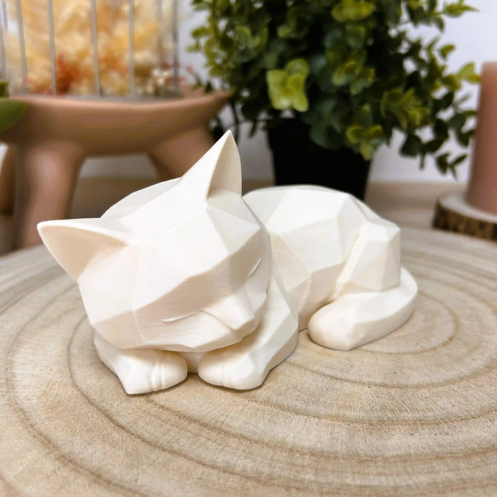 Chat couché et endormi en style origami imprimé en 3D | Décoration 3D - POMM Créations