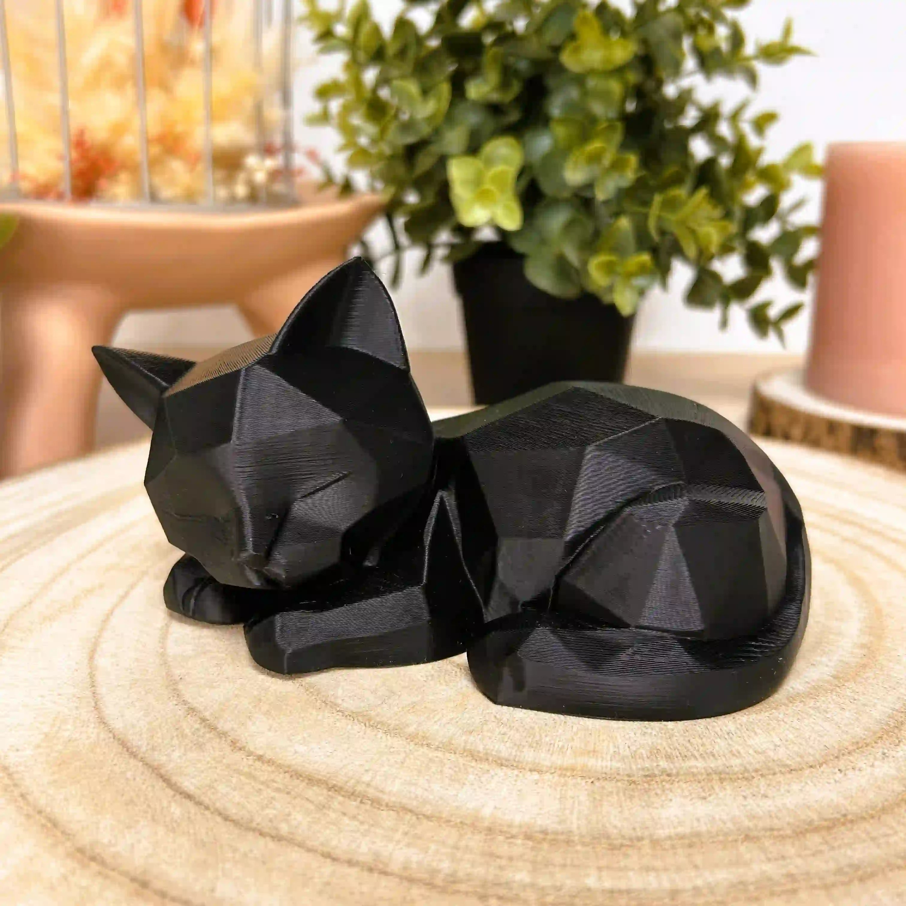 Chat couché et endormi en style origami imprimé en 3D | Décoration 3D - POMM Créations
