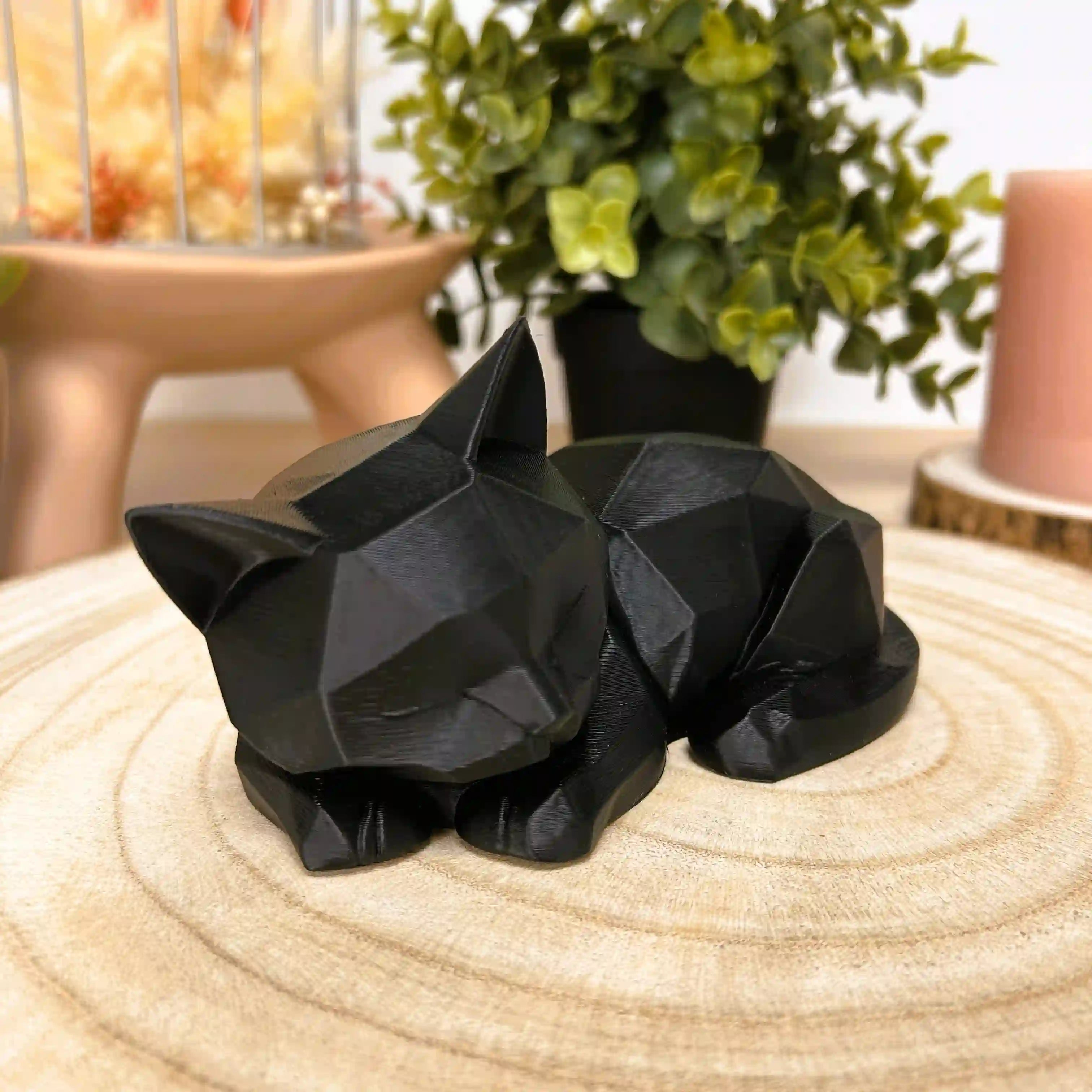 Chat couché et endormi en style origami imprimé en 3D | Décoration 3D - POMM Créations