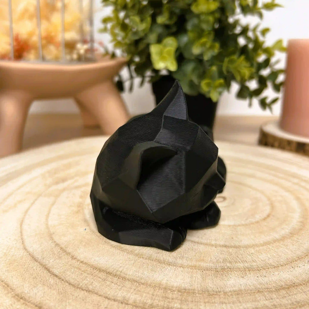 Chat couché et endormi en style origami imprimé en 3D | Décoration 3D - POMM Créations