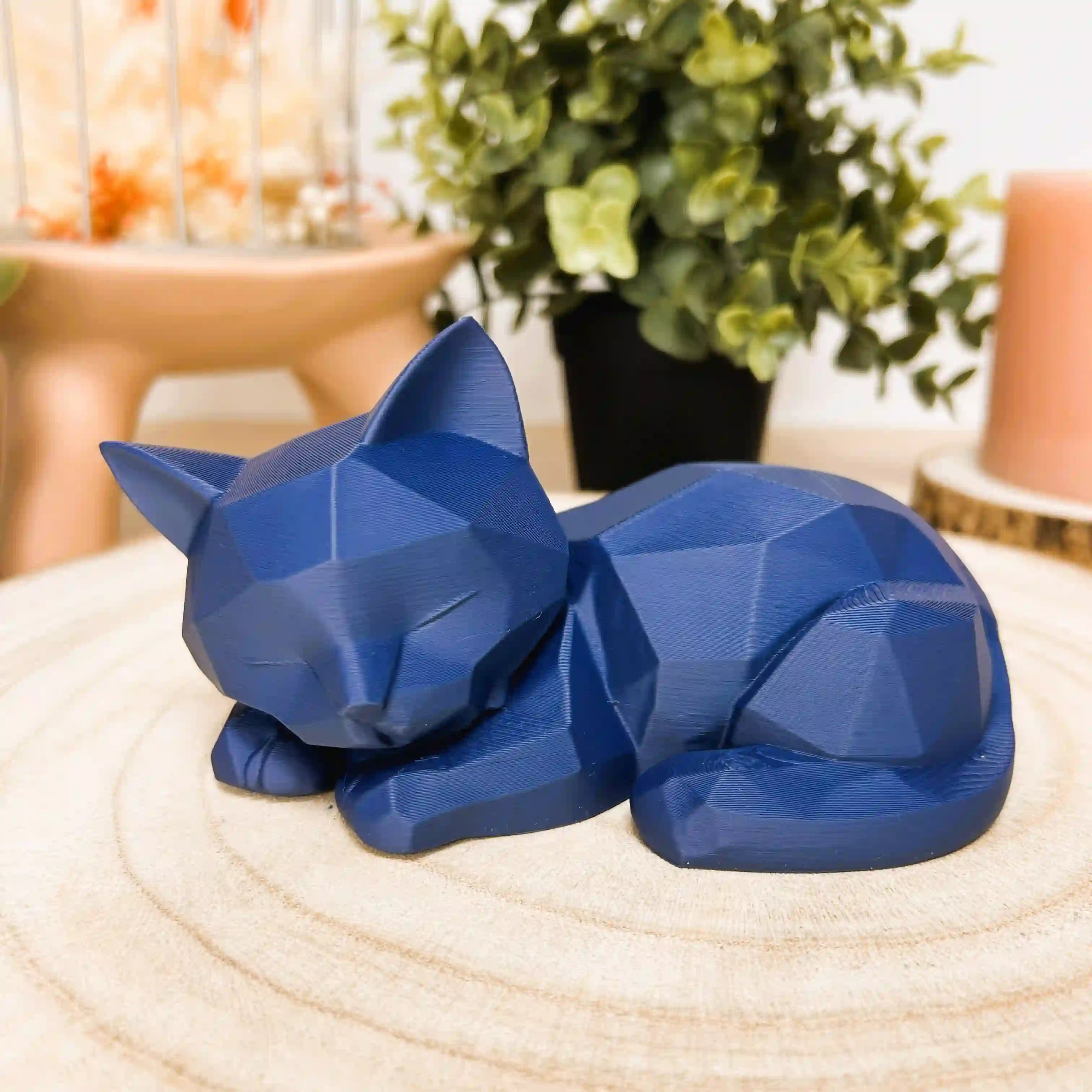 Chat couché et endormi en style origami imprimé en 3D | Décoration 3D - POMM Créations