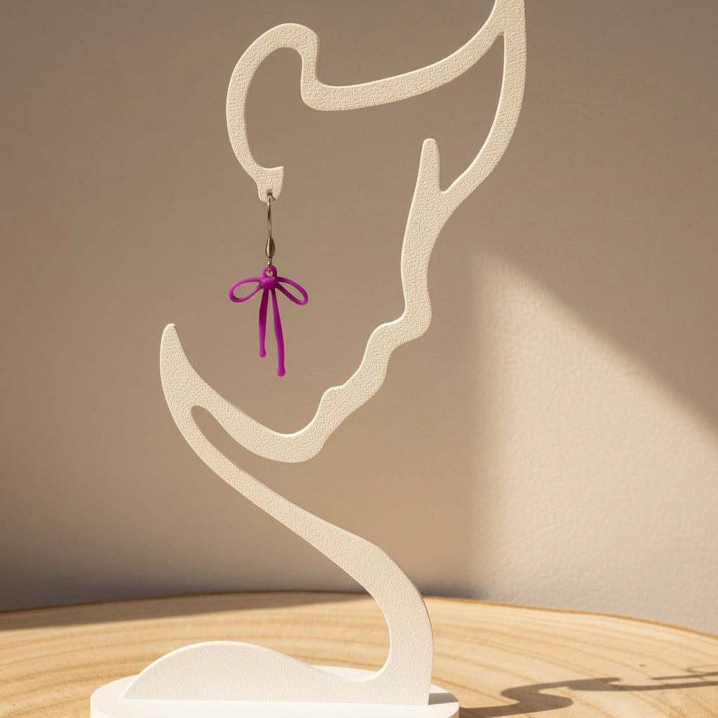 Boucles d'oreilles "Nœud de brise" violet/argenté imprimées en 3D | Bijoux 3D - POMM Créations