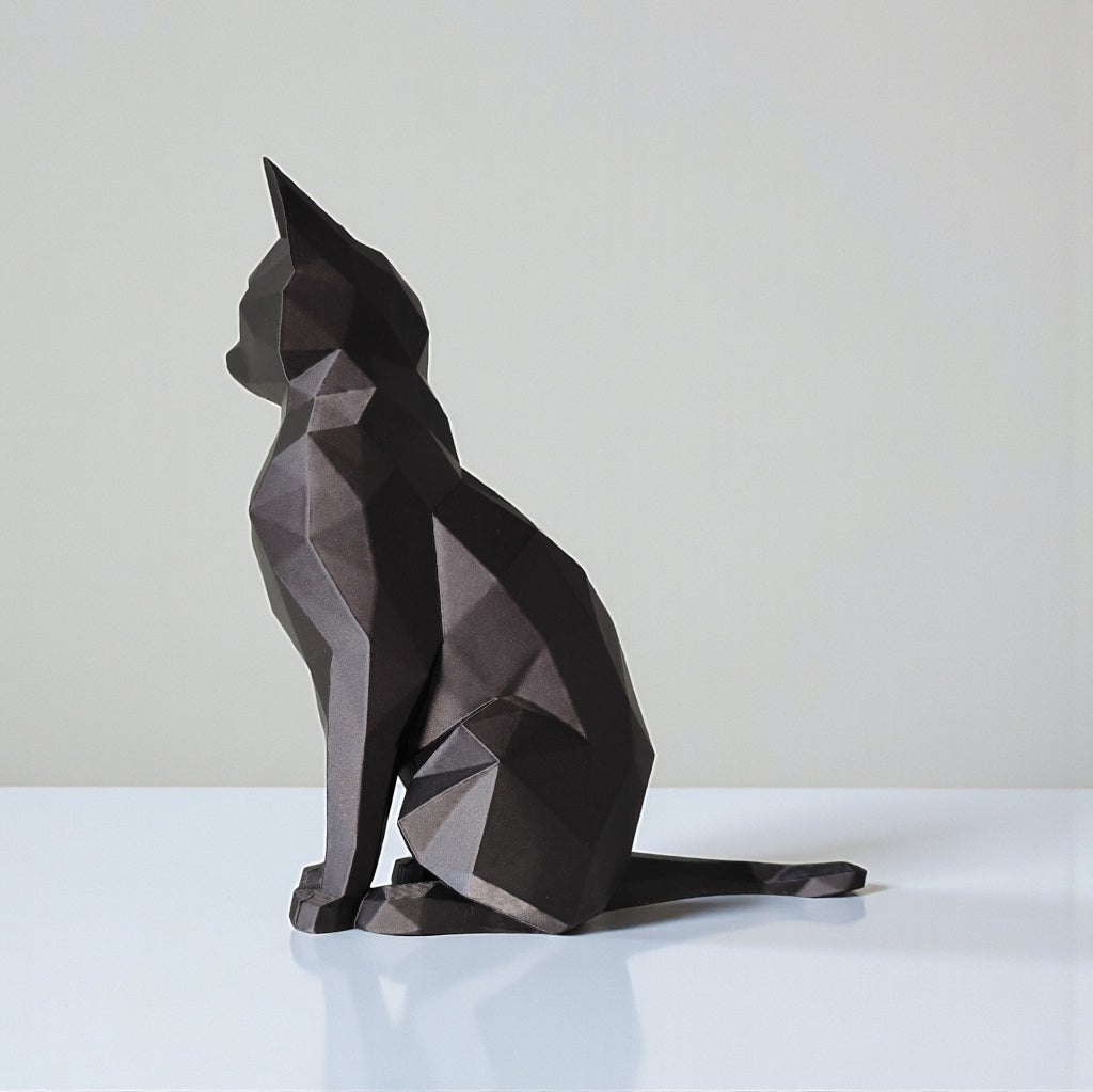 Chat assis au style origami imprimé en 3D | Figurine 3D - POMM Créations