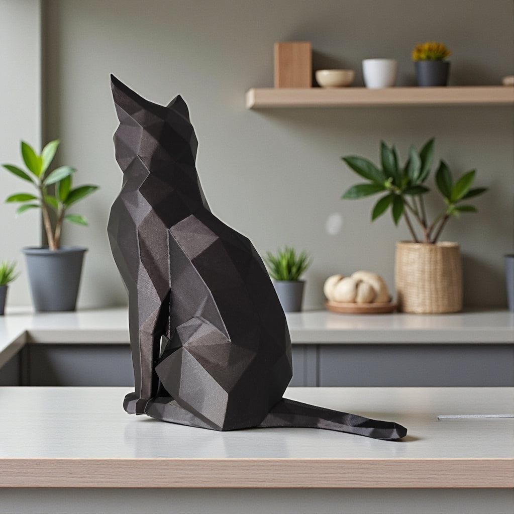Chat assis au style origami imprimé en 3D | Figurine 3D - POMM Créations