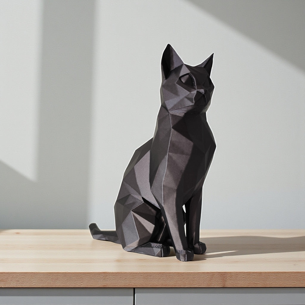 Chat assis au style origami imprimé en 3D | Figurine 3D - POMM Créations