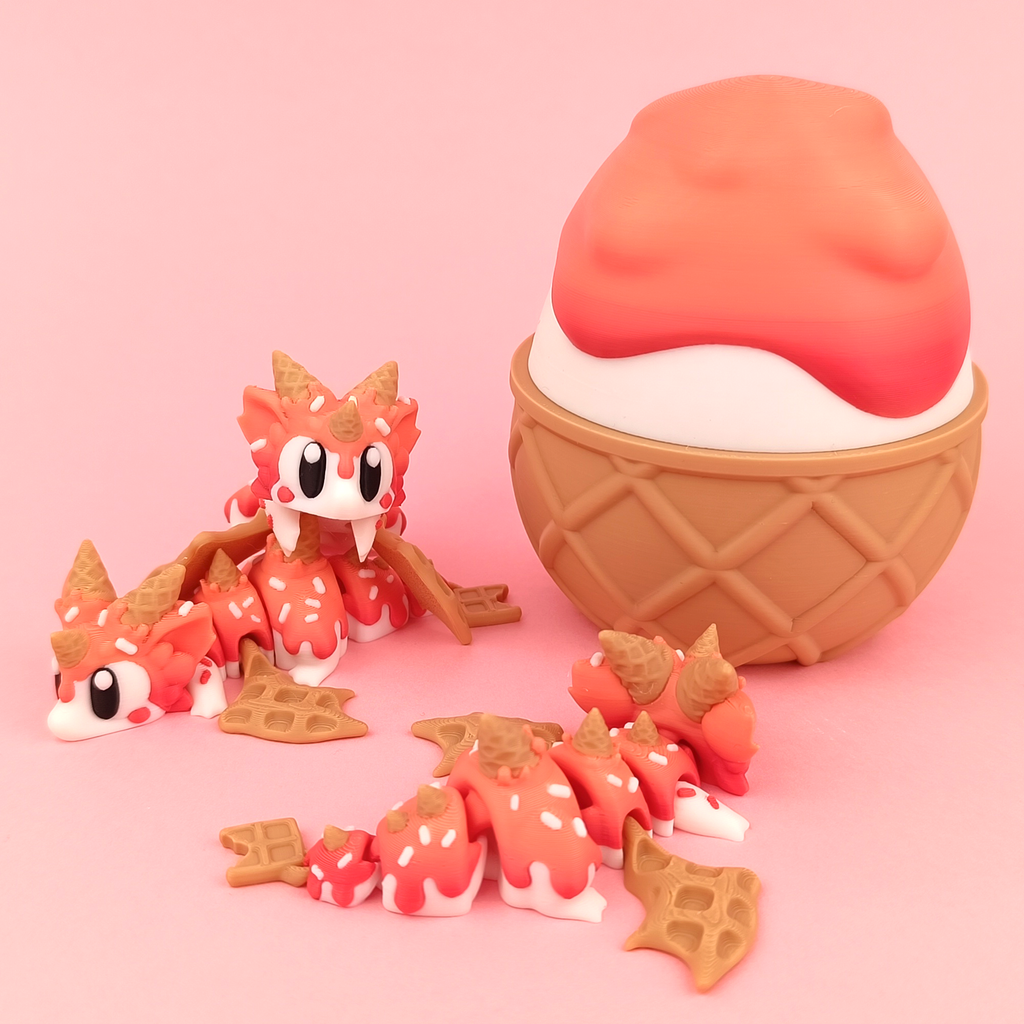 Mini dragon articulé "Sugar Rush" avec son œuf imprimé en 3D | Figurine 3D - POMM Créations