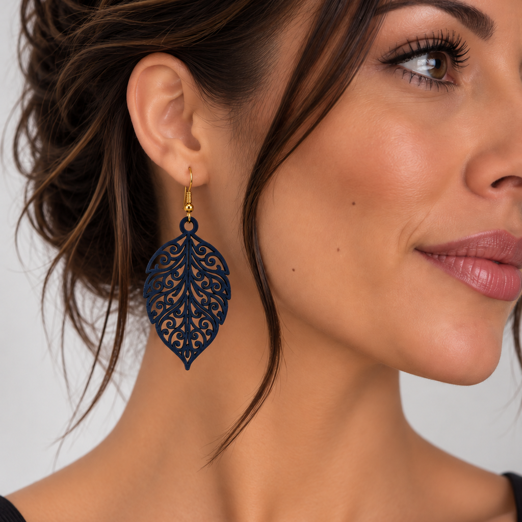 Boucles d'oreilles Feuillage royal en 3D – vue 3