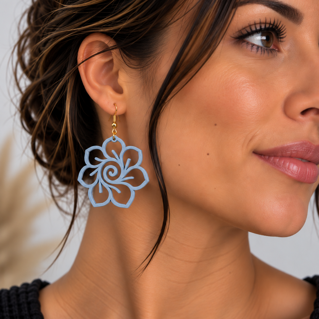 Boucles d'oreilles Fleur spirale en 3D – vue 7