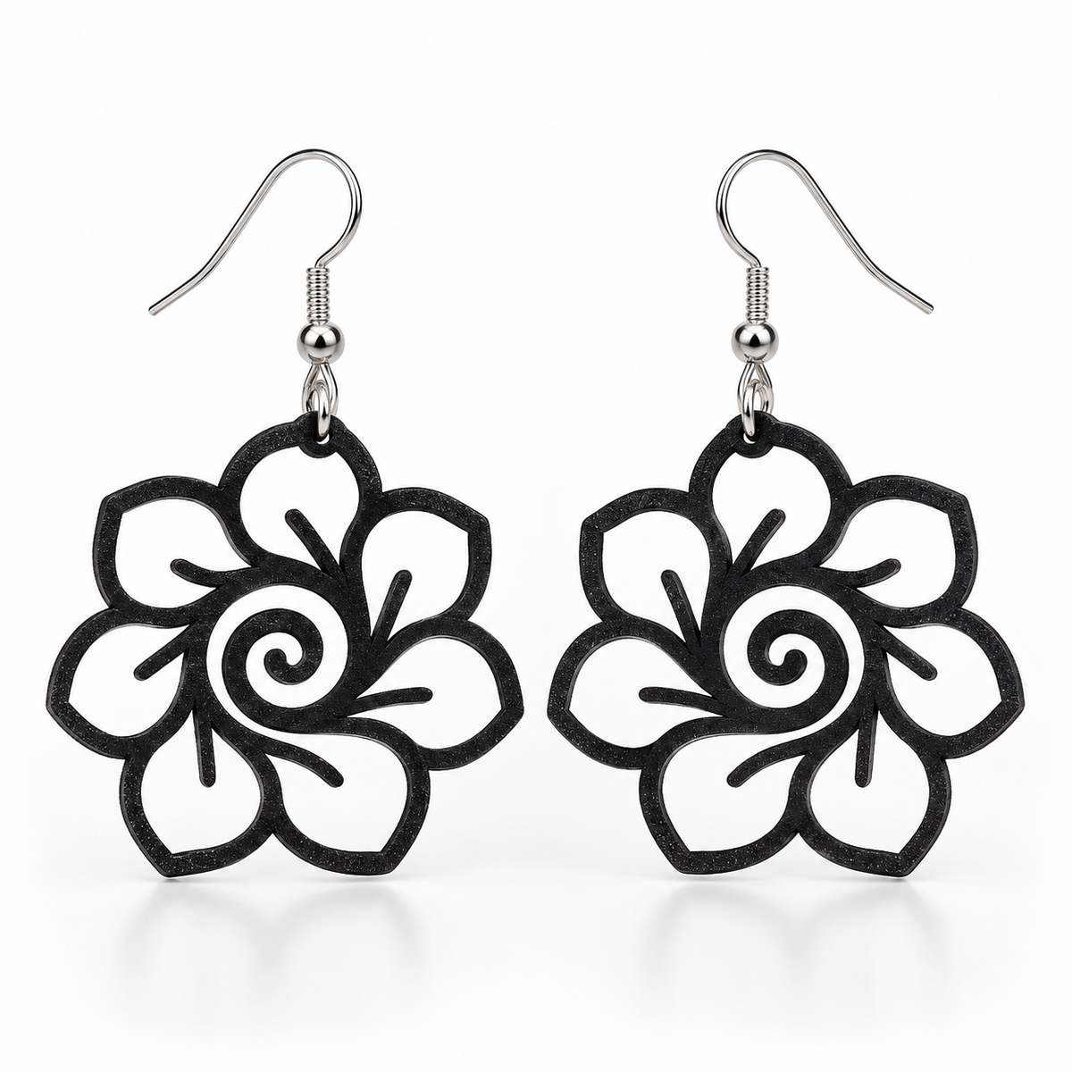 Boucles d'oreilles Fleur spirale en 3D – vue 2