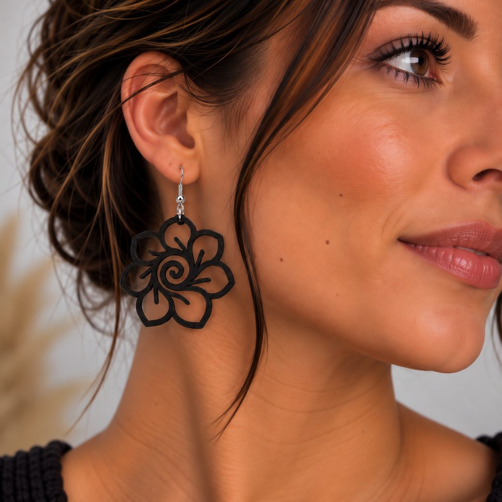 Boucles d'oreilles Fleur spirale en 3D – vue 4
