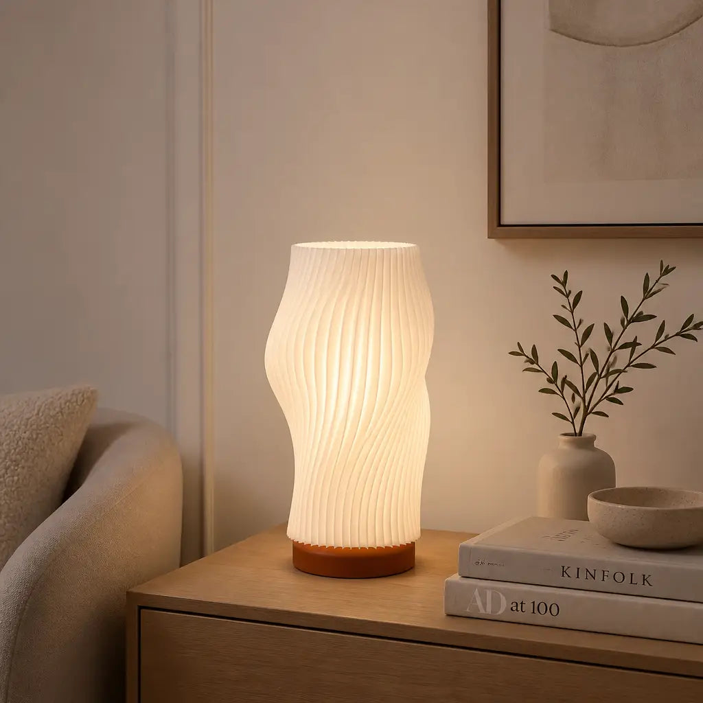 Lampe tube plissée imprimée en 3D | Lampe design - POMM Créations