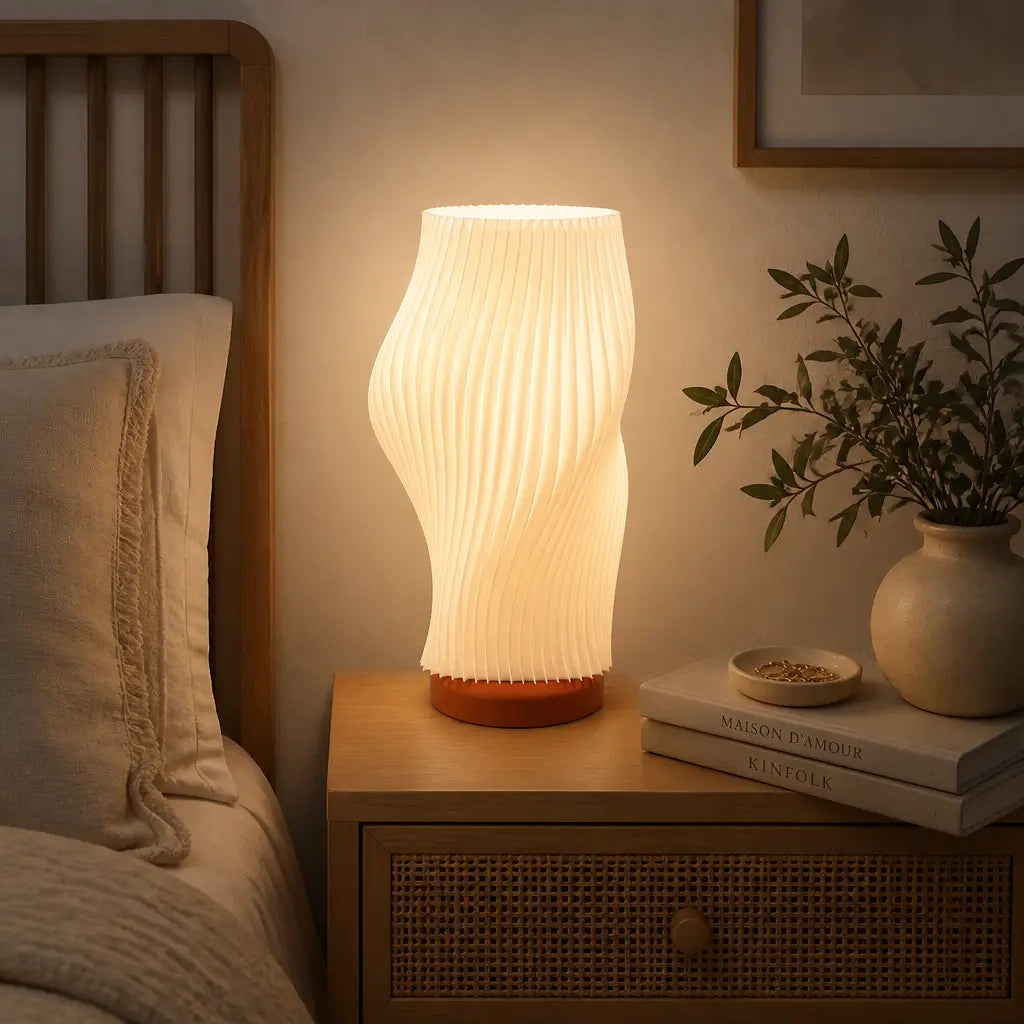 Lampe tube plissée imprimée en 3D | Lampe design - POMM Créations