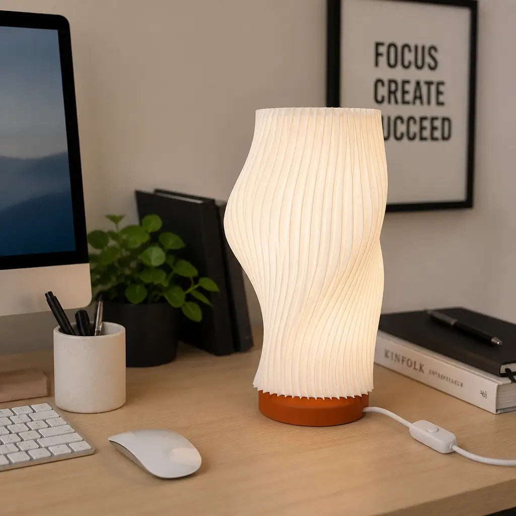 Lampe tube plissée imprimée en 3D | Lampe design - POMM Créations